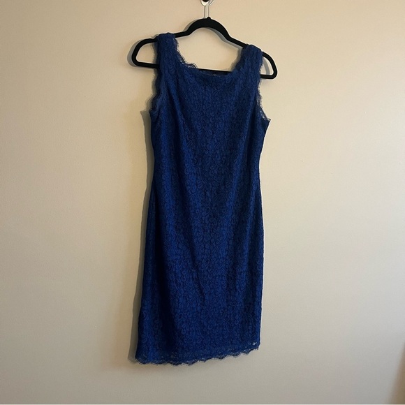 Adrianna Papell Women's 10 Elegant Blue Lace Dress Wedding Guest Romantic Sexy - Picture 4 of 13